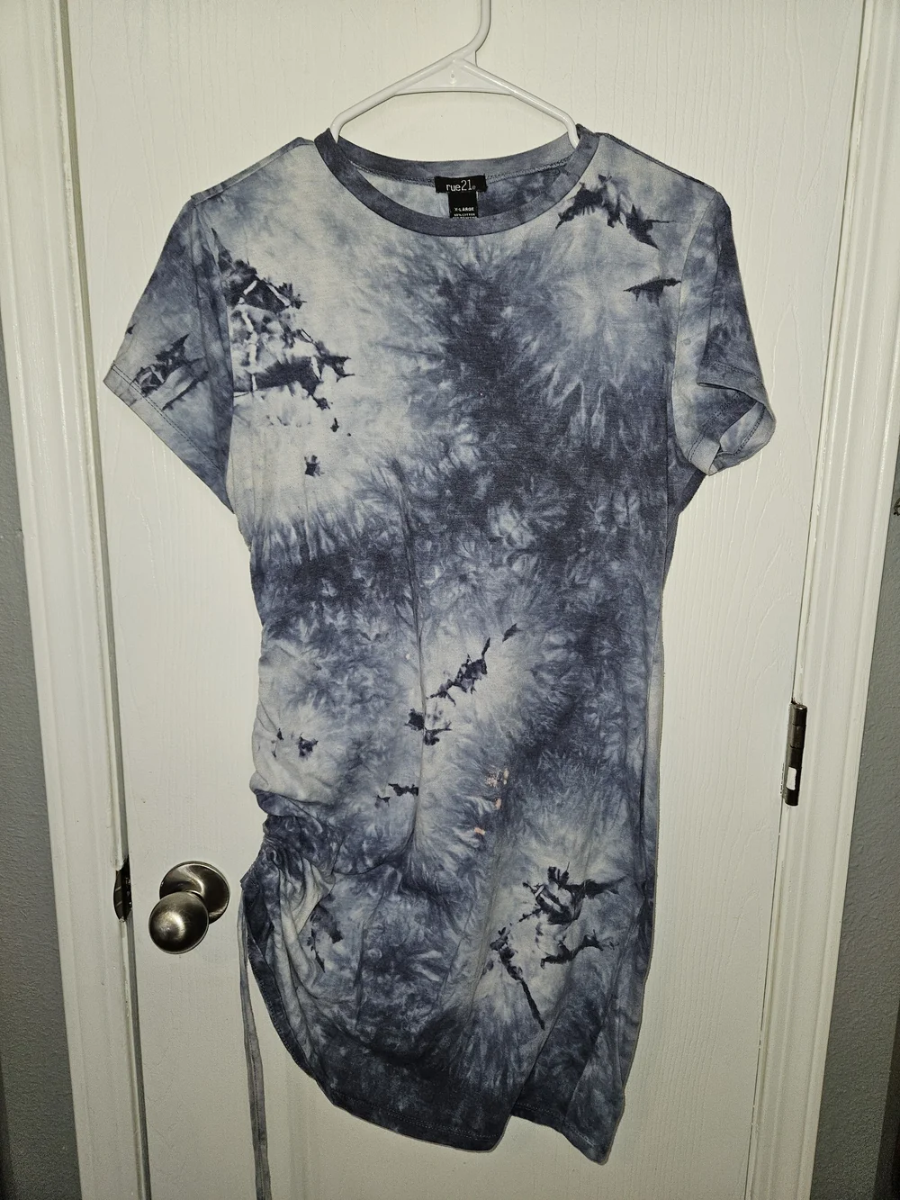 Rue21 Blue Tie-Dye Tshirt Dress Drawstring Side Ruching - Picture 1 of 4